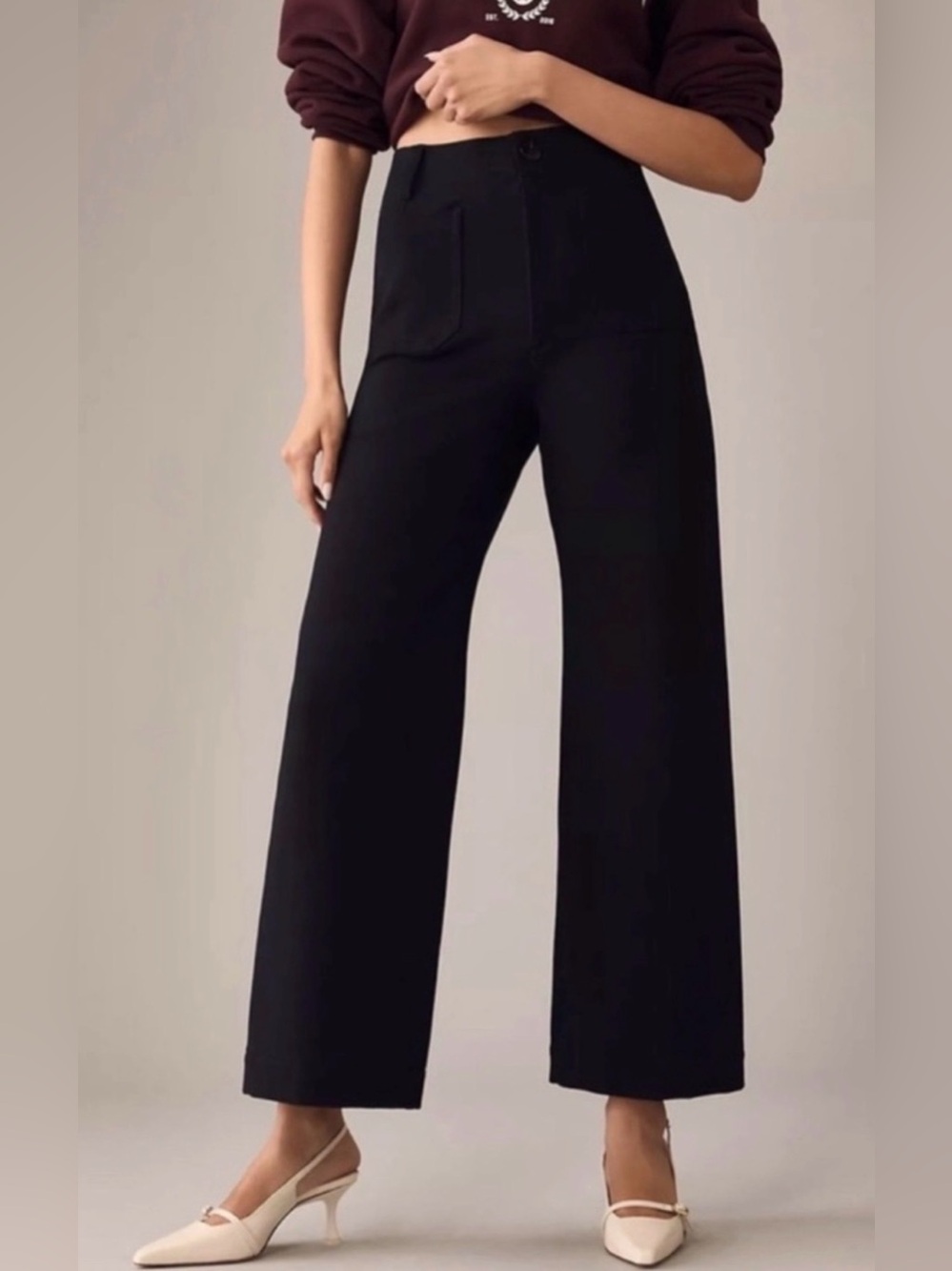 MAEVE The Colette Ponte Wide Leg Cropped Pants Black 30